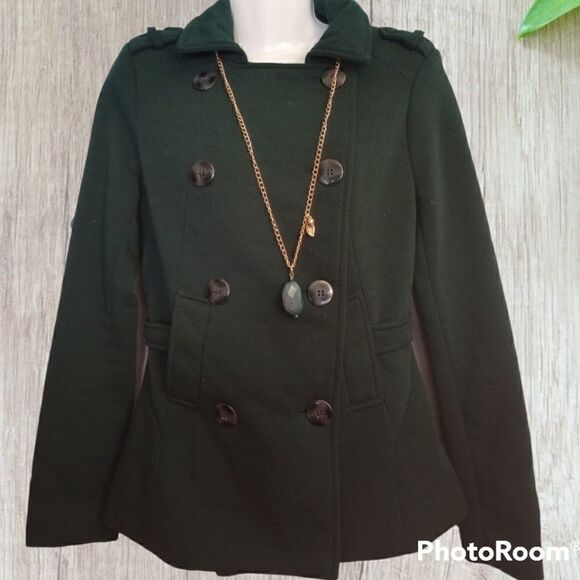 Jou jou hunter green double breasted mid length coat - Picture 1 of 7